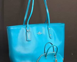 Coach Blue Leather Tote Bag & Handbag