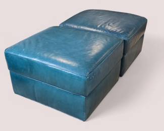 Ethan Allen Green Leather Ottoman (Qty 2)