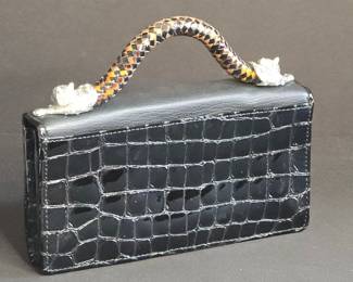 Leather Clutch with Jaguar Embellishments