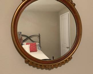 Wood framed round mirror