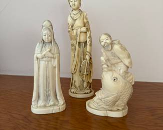 A Trio of Hand carved Figurines!  (The two ladies are Chinese while the gentleman is Japanese!)