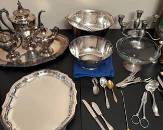 Tow BEAUTIFUL silver plate bowls, tray and utensils!