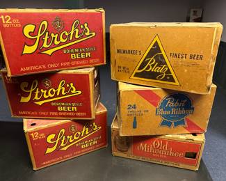 Now into the basement! We have 7 great old vintage beer creates! HEAVY cardboard and in great condition!