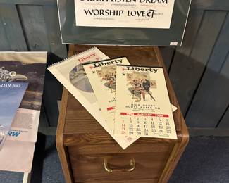 A sweet wooden file cabinet in excellent condition! And more calendars! (These are reproductions!)