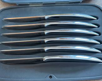 A STUNNING set of MCM Stainless Steel Steak knives in the original box! 