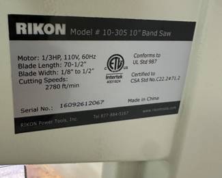 An absolutely superb RIKON Model #10, 10” Band Saw! In near mint condition and world perfectly! 