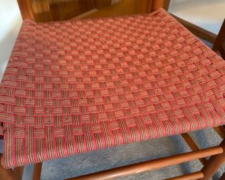 A pair of lovely Shaker style ladder back chairs w/cloth woven seats. 