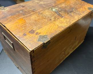 This is an item I have not seen before! It’s is a solid oak, vintage wooden TRAVEL File Cabinet! It’s beautiful and complete with brass hardware! 