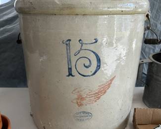 This is a SUPER RARE FANTASTIC FIND! A 15 Gallon Red Wing Crock with handles! 1915! PERFECT! 