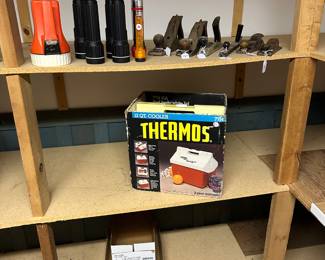 Hand tools galore! Vintage to new!  Flashlights, and a great cooler in its original box! 