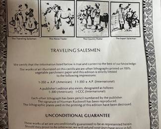 NORMAN ROCKWELL TRAVELING SALESMEN SERIES! WE HAVE TWO SET OF THESE! BOTH IN THEIR ORIGINAL MAILING TUBES AND BOTH SETS ARE IN MINT CONDITION! WITH CERTIFICATES! 