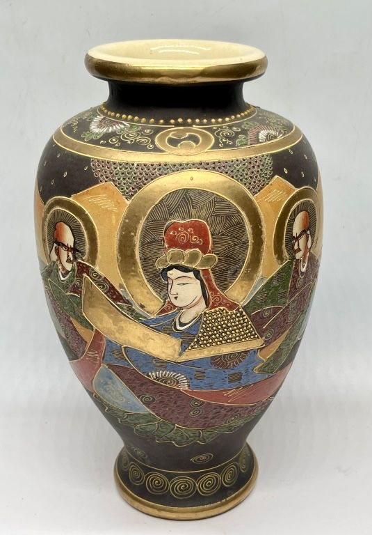 Vtg Hand-Painted Satsuma Ceramic Vase Made in Japan