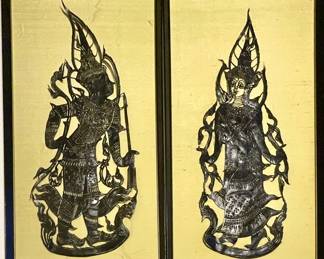 Two Vintage Tibetan Fabric Temple Image Cutouts