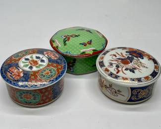 Three Vintage Porcelain Lidded Trinket Jars