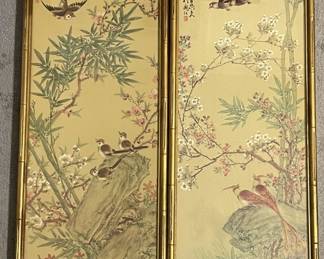 Pair of Vintage Chinese Cherry Blossom and Bird