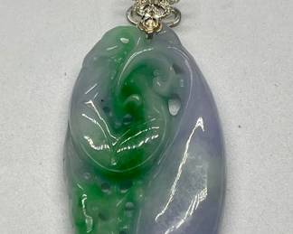 Sterling Silver & Large Carved Jade Pendant 66g