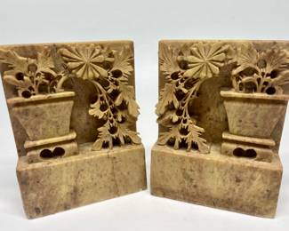 Pair of Carved Soapstone Book Ends