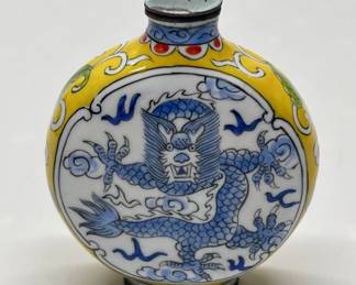 Vintage Metal Enameled Dragon Themed Snuff Bottle