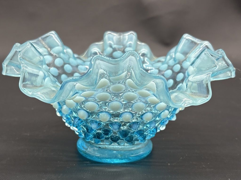 Vintage Fenton Blue Opalescent Hobnail Bowl