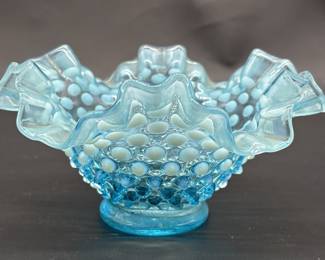 Vintage Fenton Blue Opalescent Hobnail Bowl