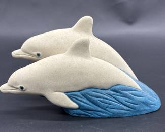 Leaping Dolphins Figurine, Blue & White