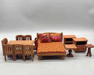 Hand Crafted Pecan Wooden Doll Furniture