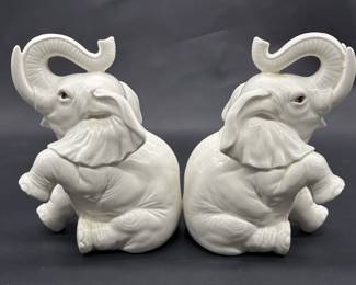 Pr White Elephant Ceramic Figurines (2)