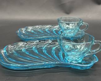 (2) Hazel Atlas Capri Seashell Snack Plate & Cup