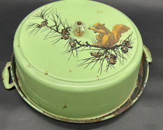 Mid Century Enameled Tin Cake Carrier is Green