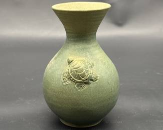 Green Vase w/ Raised Sea Turtle Image