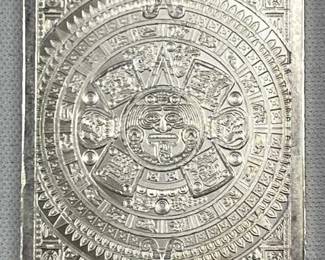 1oz Silver Aztec Calendar Art Bar .999 Fine