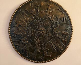 Bronze Patina Round Wall Plaque Detailed with Embossed Battle of the Amazons