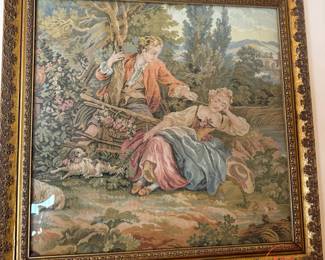 Vintage Gold Gilt Framed Courting Couple French/Italian Tapestry
