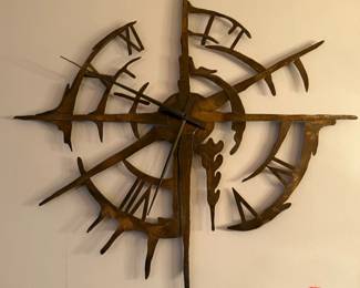 Brutalist Style Metal Wall Clock - 42 1/2" Wide