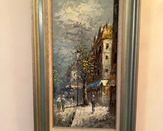 Original Oil on Canvas Paris Street Scene Signed Burnett