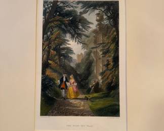 Antique Henry Jutsum (1816-1869) British “The Noon-Day Walk” Hand-Tint Engraving 
