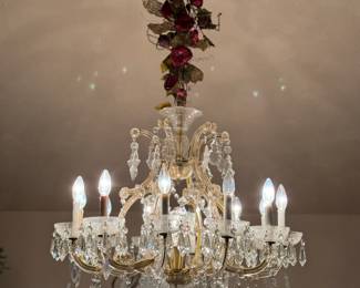 Signed Genuine Czechoslovakia Bohemian 12 Light Cut Crystal Chandelier