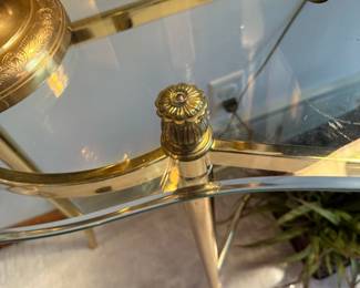Hollywood Regency Oval Glass Top Console Table with Brass Base