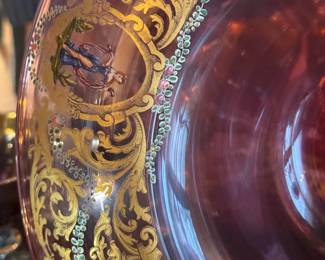 Antique Moser Style French Gilt and Enameled Ruby Centerpiece with Figural Medallions