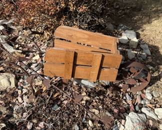 Wagon and Metal Rake Yard Art
