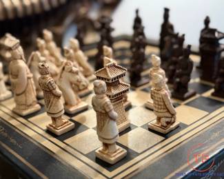 Leather Wrapped Wooden Chinese Chess Board with Chess Pieces