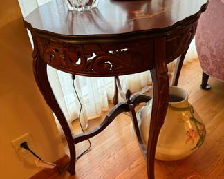 French Style Accent Table with Inlaid Marquetry