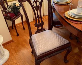 RWAY Antique Dining Room Table with Chippendale Claw and Ball Feet Chairs