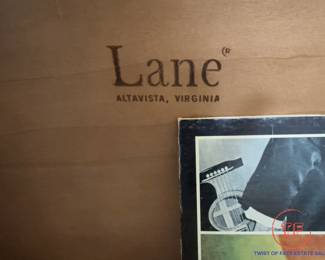 Mid-Century Modern Walnut LANE Altavista, Virginia Rolling Record Cabinet/Bench with Cushion Lid