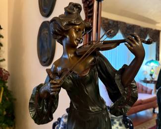 Par Flora "Musicienne" 20th C Paris, France Patinated Bronze Statue 