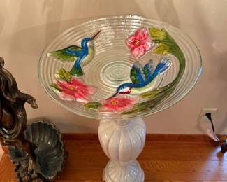Hummingbird Glass Birdbath