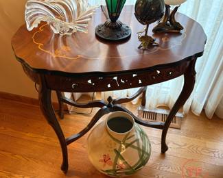 French Style Accent Table with Inlaid Marquetry