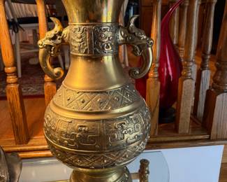 Large Brass Urn with Foo Dragon Handles