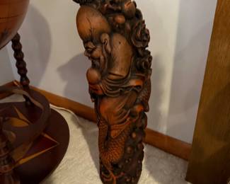 Carved Chinese Immortal with Dragon and Peach
