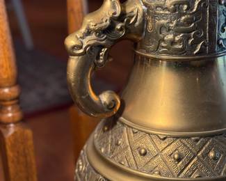 Large Brass Urn with Foo Dragon Handles